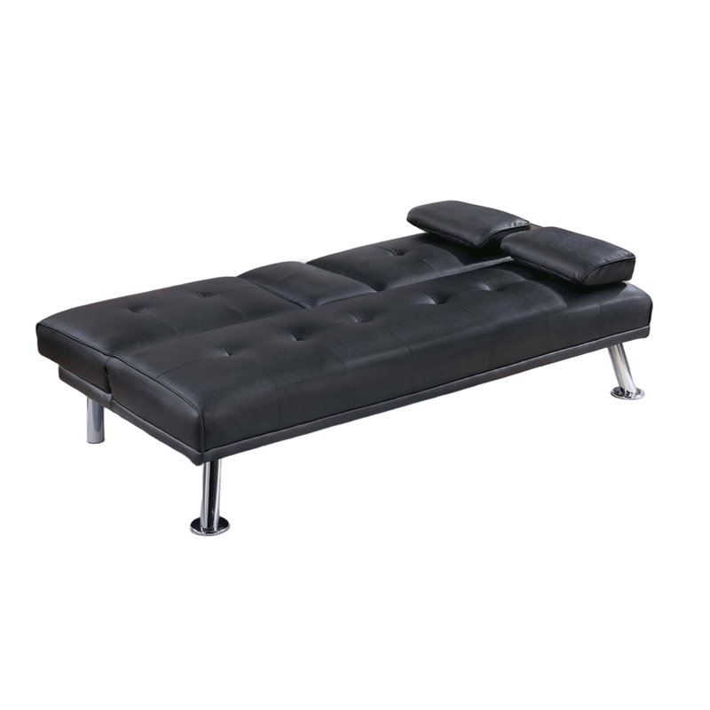 Table de salon pliable en similicuir de couleur noire avec table pliante et porte-gobelets capitonnée et rembourrée, Noir