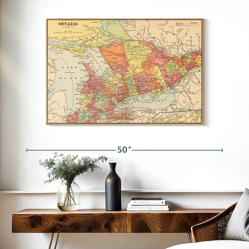 Carte de Ontario, Cadre flottant en bois naturel, 40 po x 27 po