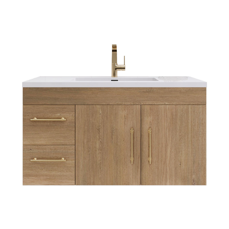 41.73228'' Single Bathroom Vanity with Acrylic Top, Teak Oak