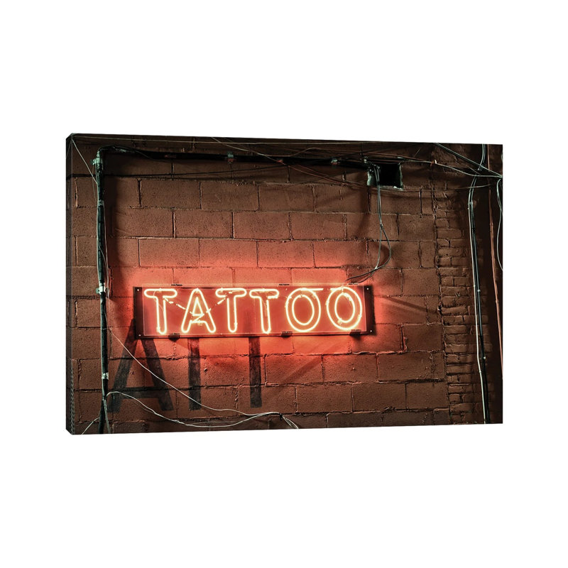 Neon Tatoo Sign by Zoe Schumacher - No Frame Print on Canvas, 20.32 cm H x 30.48 cm W