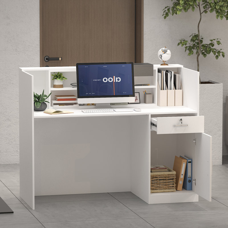 Nahjae Rectangle Synthetic Laminate Reception Desk with Filing Cabinet