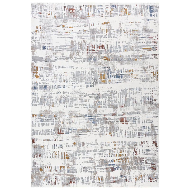 Tapis abstrait ivoire / gris, Rectangle 8 pi 8 po x 11 pi 9 po