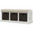 Rustic Storage Bench With 3 Removable Classic Rattan Basket , Entryway Bench Storage Bench With Removable Cushion (White)-1885331302