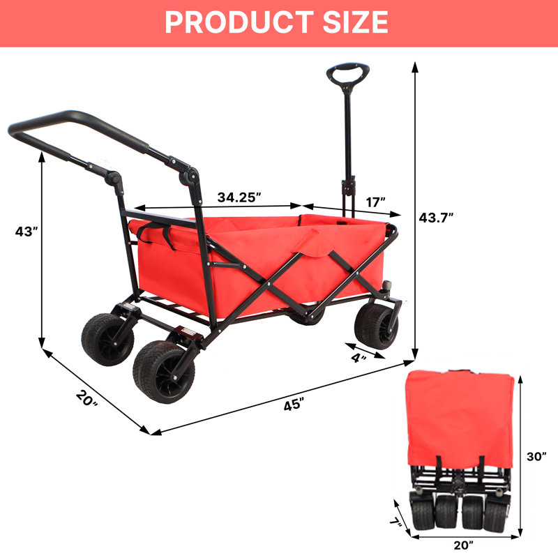Heavy-duty Collapsible Utility Park Garden Cart With All-terrain Wheels And Telescoping Handle, Red