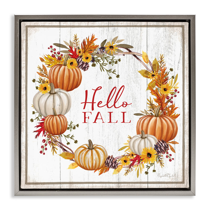 «Rustic Hello Fall» par Elizabeth Tyndal, H 25 po x l 25 po, Cadre flottant gris lustré