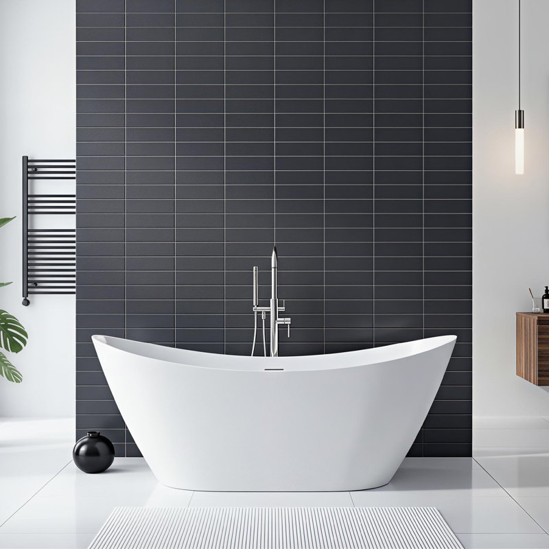 Transolid Skylar 59-Inch Freestanding Oval Soaking Bathtub with Center Drain and Bath Pillow in Matte White