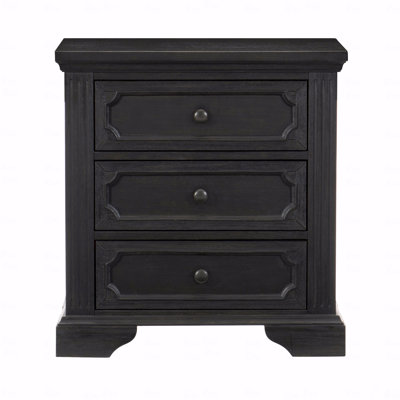 Traditional Design 3-Drawers Bedroom Nightstand 1Pc Charcoal Finish Rustic Style Bedroom Furniture