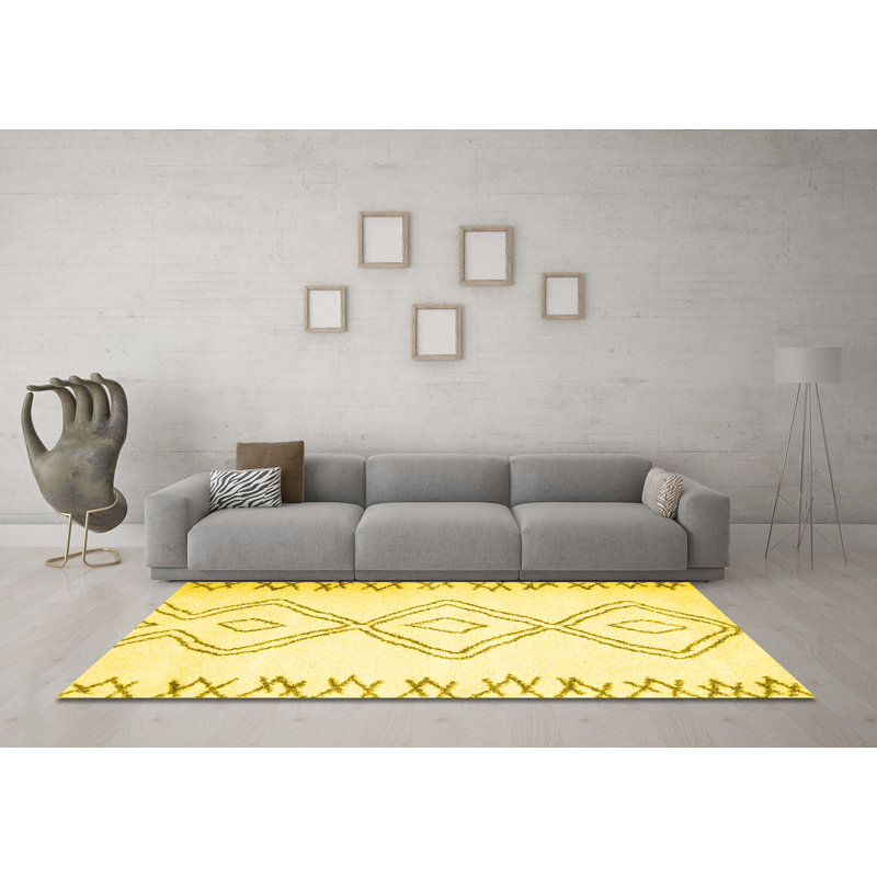 Tapis contemporains jaunes lavables à la machine 431, Carré 7 pi