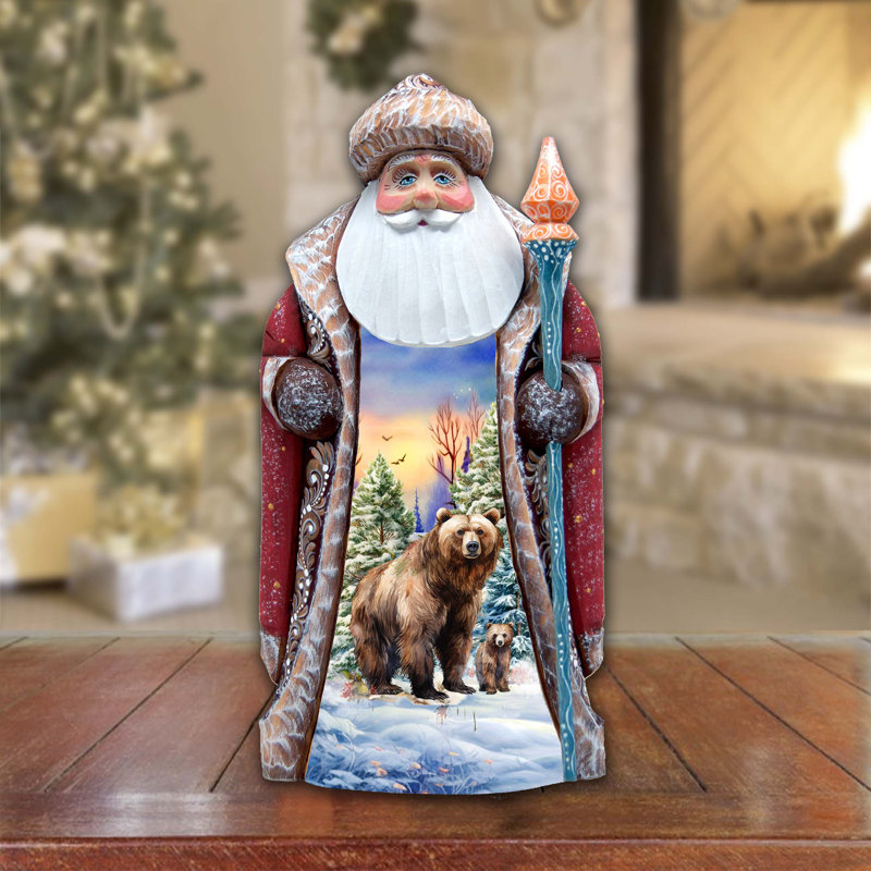 Grizzly Bear Santa Hand-Painted Wood Carved Masterpiece By G. Debrekht