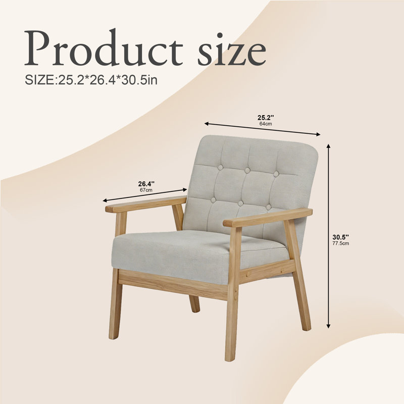 Modern Scandinavian Armchair, Solid Wood Frame Light Natural Finish, Breathable Linen-Blend Upholstery, Multi-Functional Accent Dining Chair & Office Chair for Living Room Bedroom Reading Nook