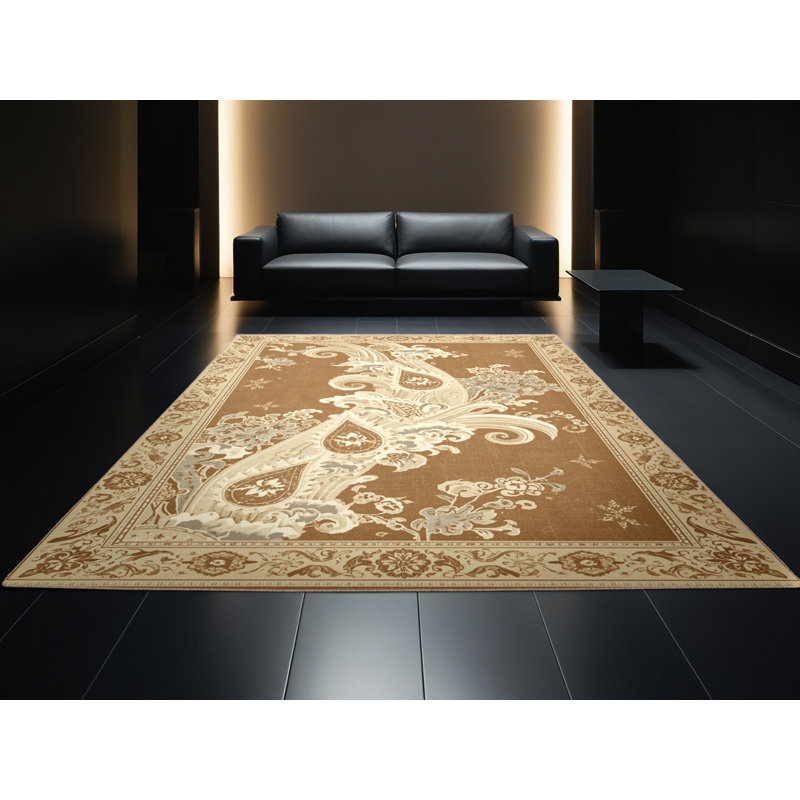 Machine Washable Ovaline Classic Oriental Rug in Brown – Beige Binding, 4x6