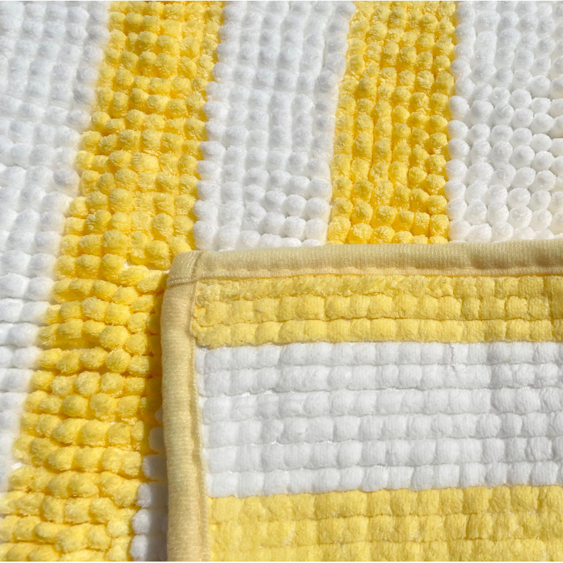 Tapis de salle de bain jaune et blanc à rayures, Rayé jaune