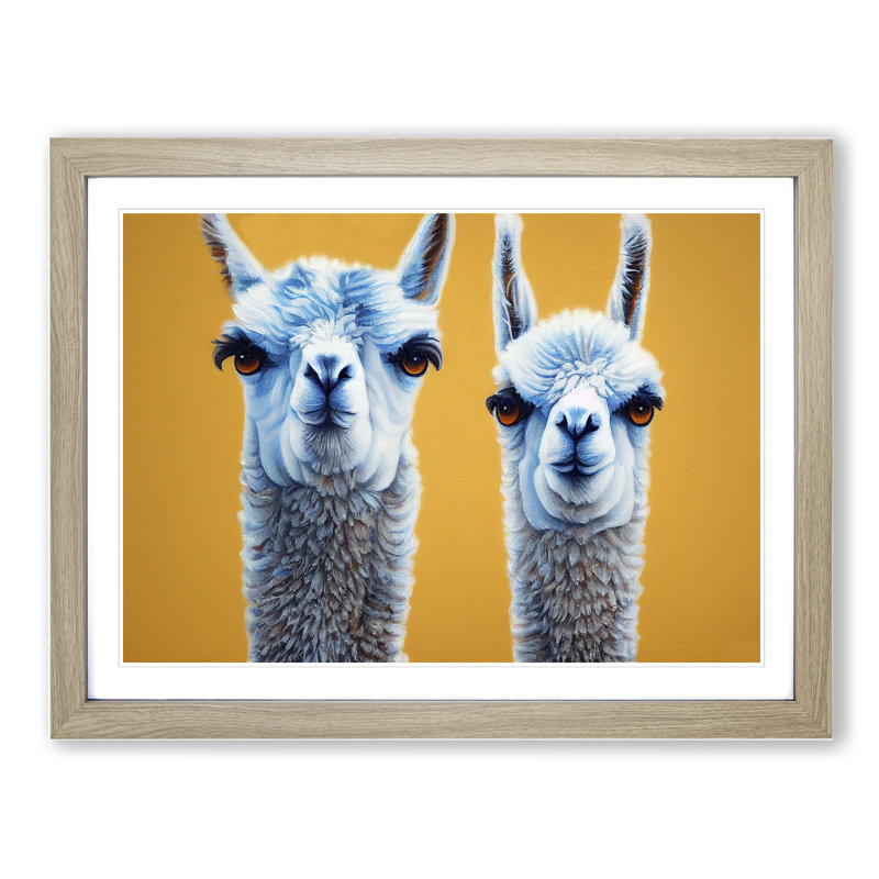 Soulful Llamas - Framed Print, 25cm H x 34cm W x 2cm D, Oak