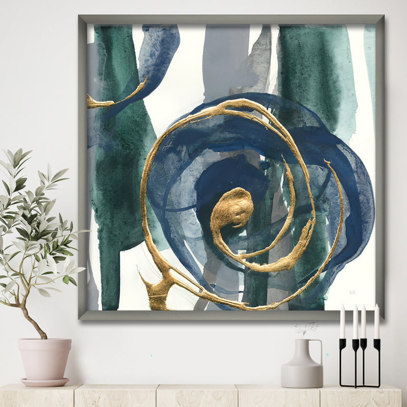 «Mettalic Indigo and Gold I», reproduction d'art sur toile, H 30 po x l 30 po x P 1 po, Cadre argenté