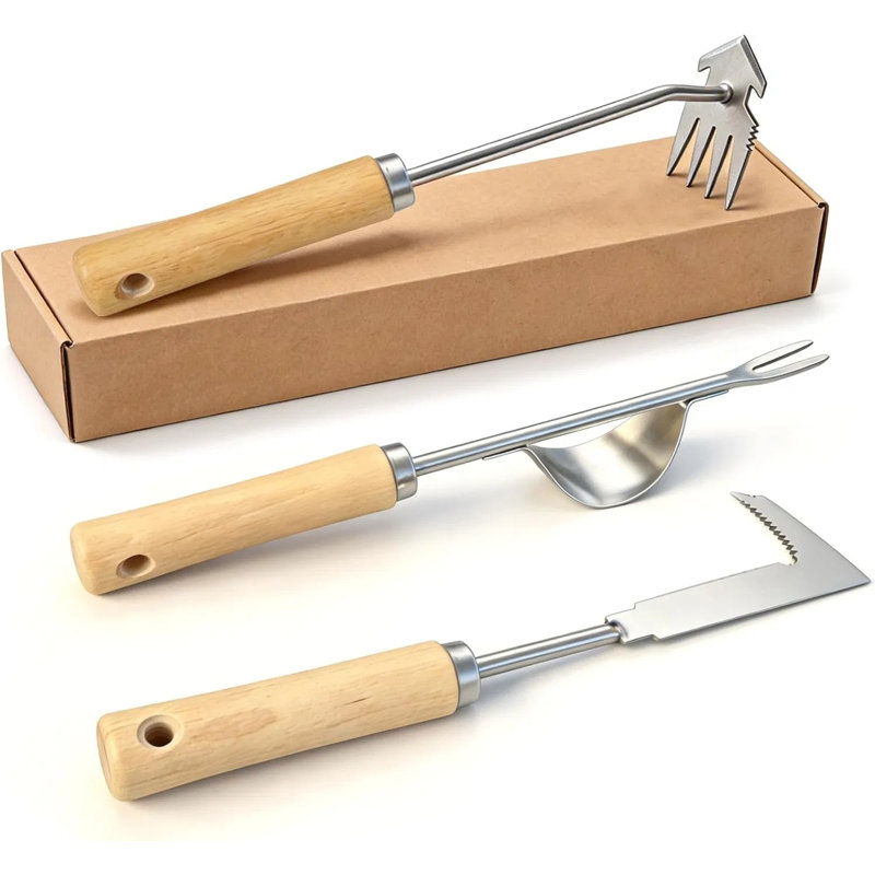 Ensemble de 3 extracteurs de mauvaises herbes - Outils à main de jardin avec extracteur de mauvaises herbes à 4 dents et outil de désherbage pour patio, pelouse, plates-bandes et trottoirs