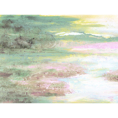 Paysage abstrait, bleus, gris et roses - peinture sur toile tendue