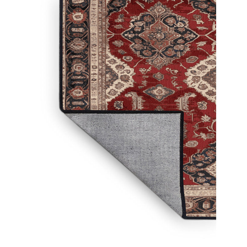 Tapis persan noir lavable à la machine, Carré 6 pi