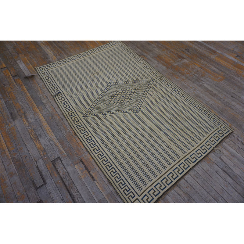 Antique Greek Key Border Native American Navajo Flatwoven Rug