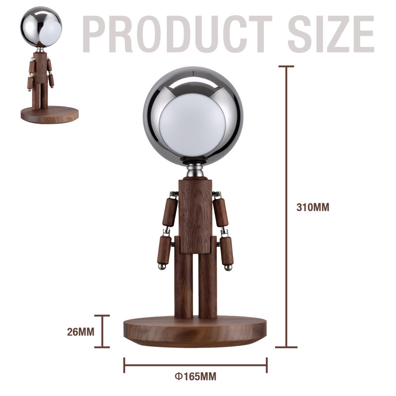 Lampe de bureau moderne avec astronaute, avec accoudoirs flexibles, base en bois, commande tactile et trois types d'éclairage à intensité variable, placage argenté, bureau et décoration de bureau.