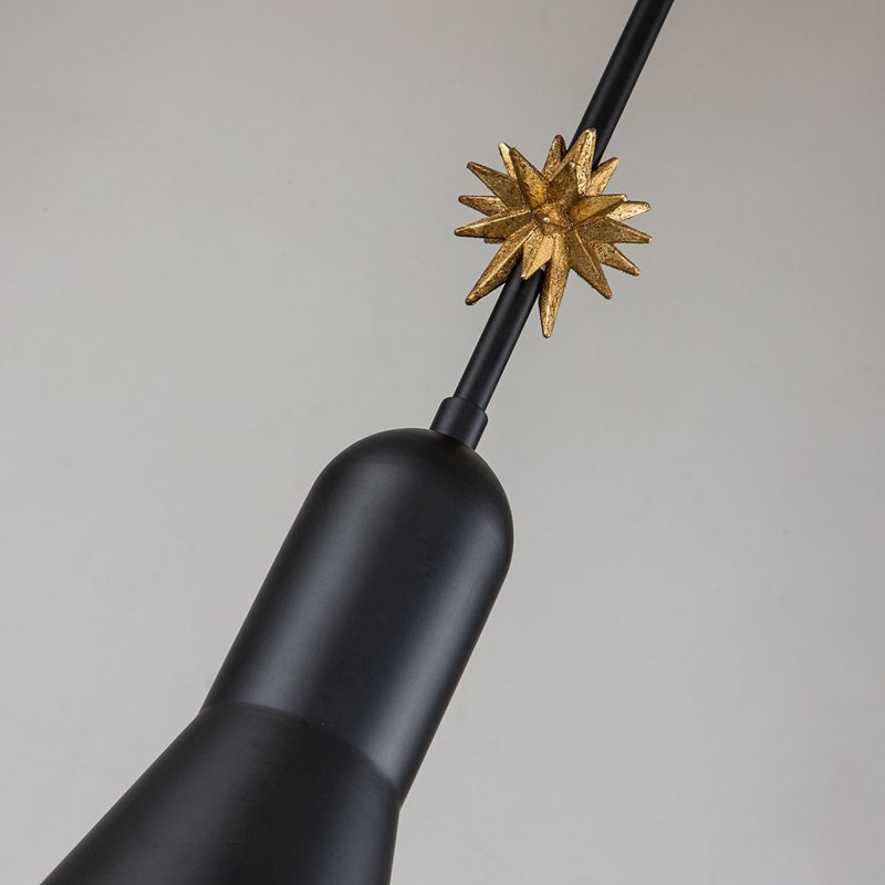 Etoile Small Aged Brass Pendant, Matte Black, 22.5" H x 5.25" W x 5.25" D