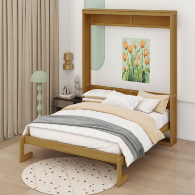 Lit plateforme escamotable pliable dans une armoire, lit escamotable en rotin