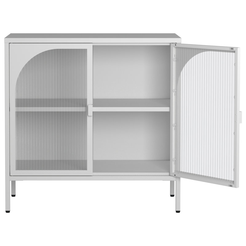 Buffet en métal avec 2 portes en verre et tablettes réglables