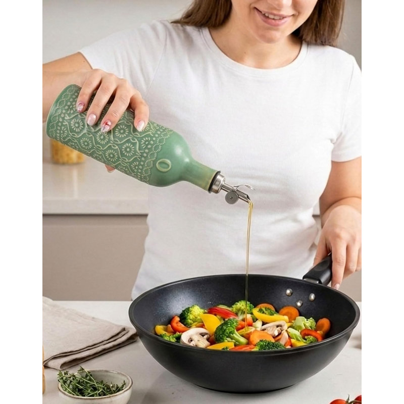 Distributeur d'huile d'olive en céramique D'ORAMIE-20 oz - vert sauge