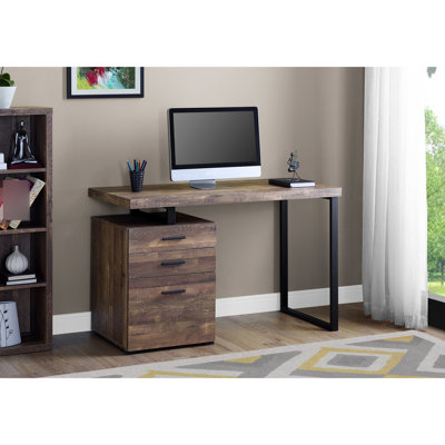 Modern Work Desk For Home Office, 48"l, Brown Laminate Top And Black Metal Leg, Storage Drawers Built-in Office Table, 48"l, Finish, Structure, Included
