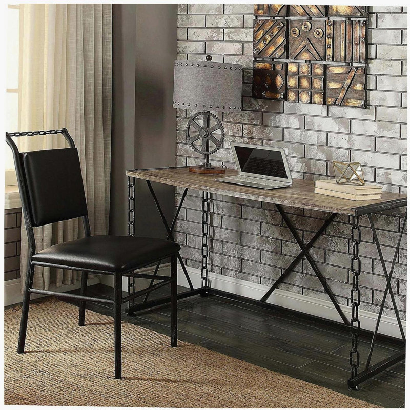 Rustic Oak and Antique Black Rectangular Desk