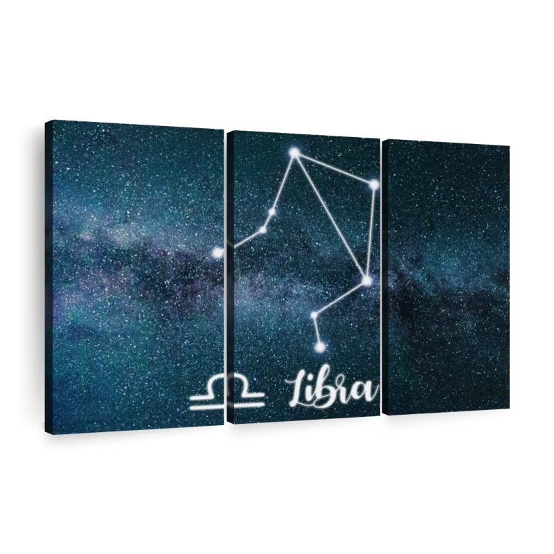 «Libra Zodiac Constellation», ensemble de 3 impressions sur toile par Luna, H 20 po x l 33 po x P 1,25 po
