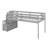 Twin Wooden Low Loft Beds With Two Step Stairs Storage-1922592595