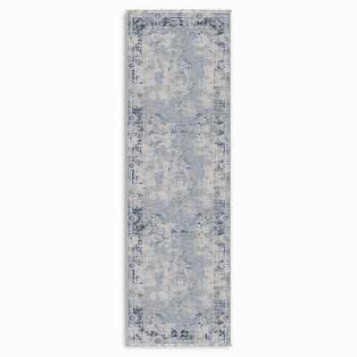 Vintage Blue Chenille Rug Carpet Runner Non-Slip Fringed Washable For Living Room, Bedroom, Kitchen