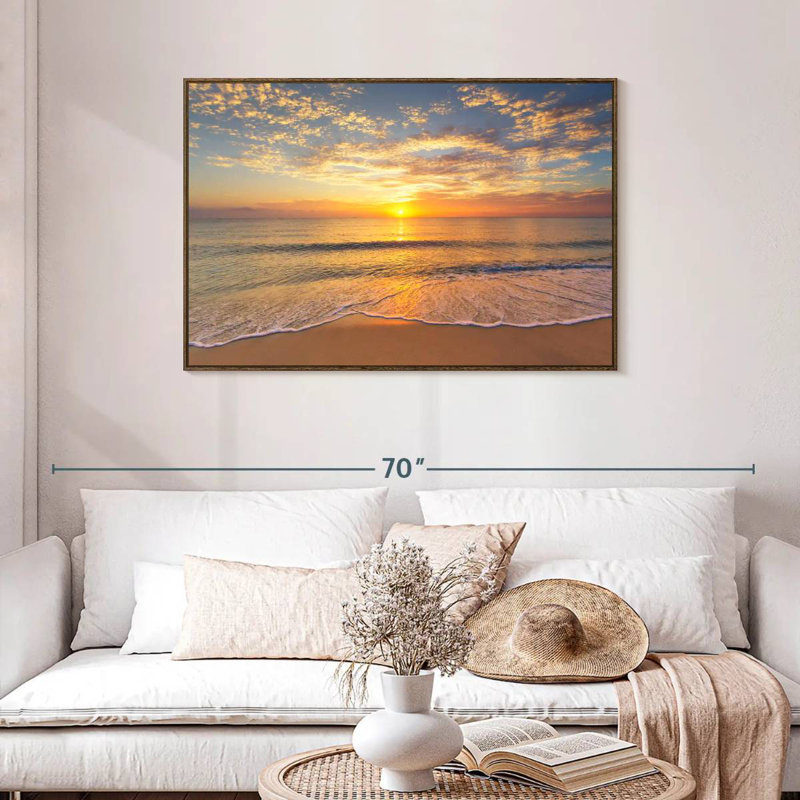 Vue apaisante sur l'océan, 43 po x 29 po, Cadre flottant en noyer