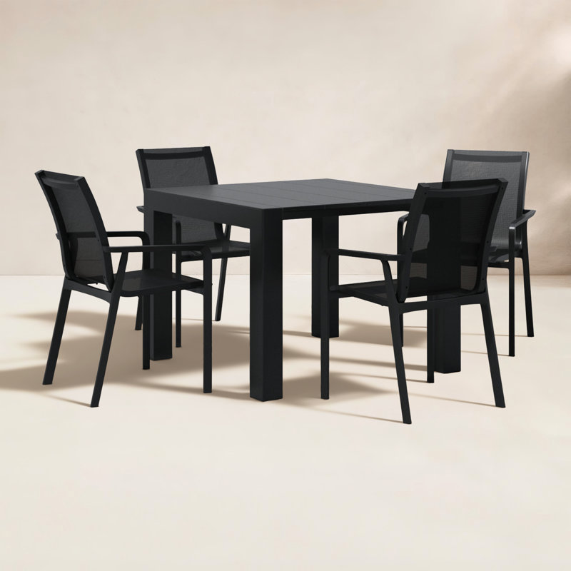 Farrah 4 - Person Patio Dining Set with Extendable Rectangular Table, Black