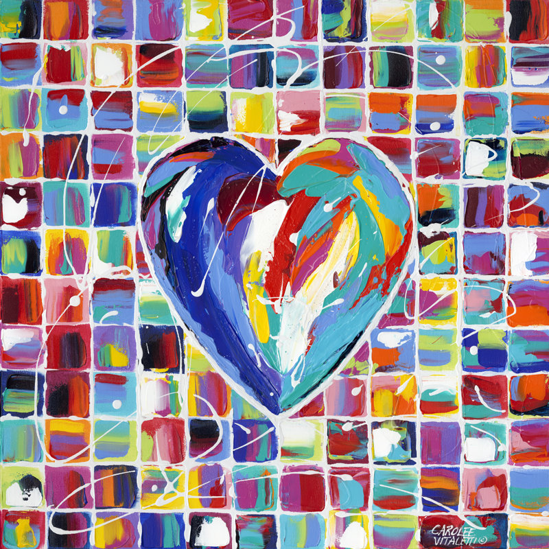 Coeurs d'une couleur différente I par Carolee Vitaletti - peinture sur toile tendue, H 36 po x l 36 po x P 1,25 po