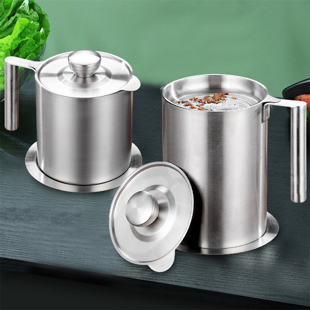 Zulay Kitchen Bacon Grease Container with Strainer 1L Stainless Steel  Cooking Oil Container 