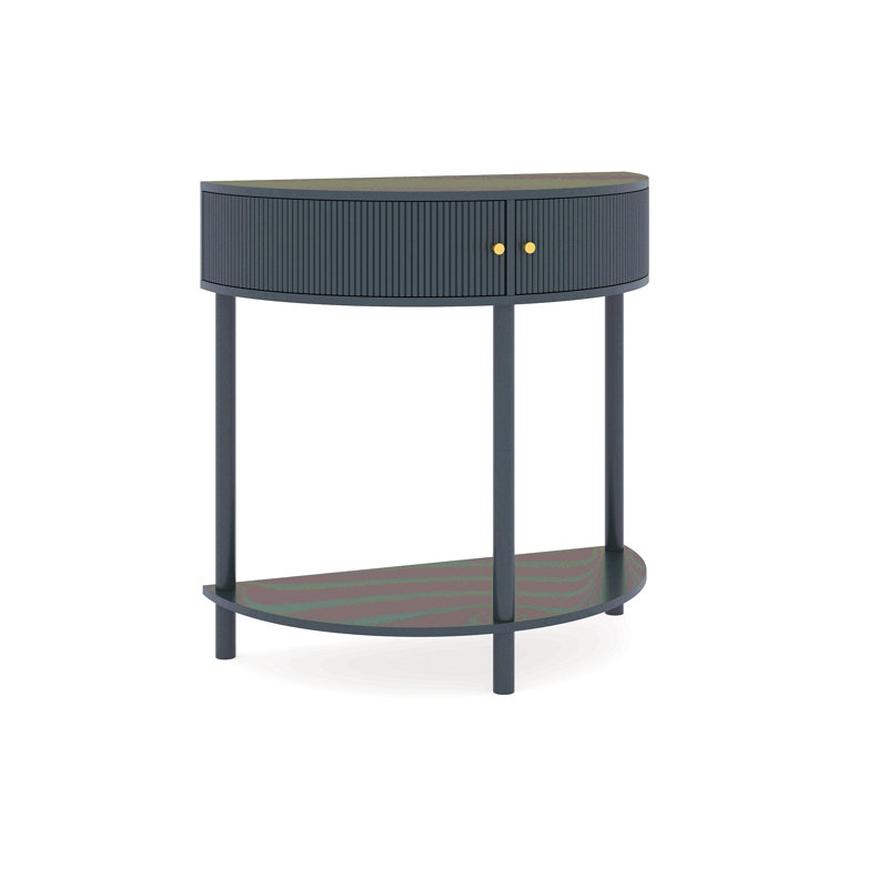 Console Table With Unique Half Moon Design End Table With 2 Storage Drawers And Bottom Shelf, Dark Gray