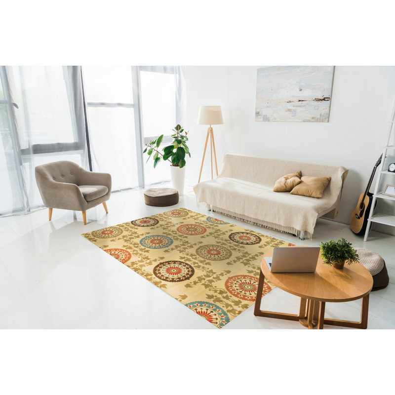 Tapis floral transitionnel en nylon Mandana, Rectangle 5 pi 3 po x 7 pi 3 po