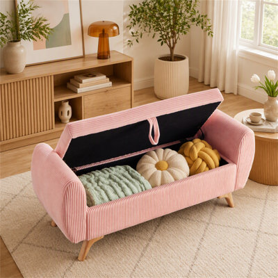 Banc rembourré en velours côtelé de 57 po de conception moderne avec banc de rangement en bois pour les chambres à coucher, couloir