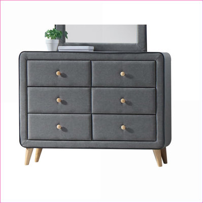 Commodes | Commode contemporaine en tissu gris clair à 6 tiroirs | Gris clair | Tissu
