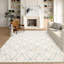 Tapis géométrique lavable 9 x 12, tapis antidérapant doux pour le salon, la salle à manger, la chambre de bébé, beige