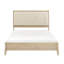 Lit double classique avec tête de lit tapissier en similicuir beige, conception à boutons et rails inclus Taille dans le style, pour la chambre à coucher-183059953