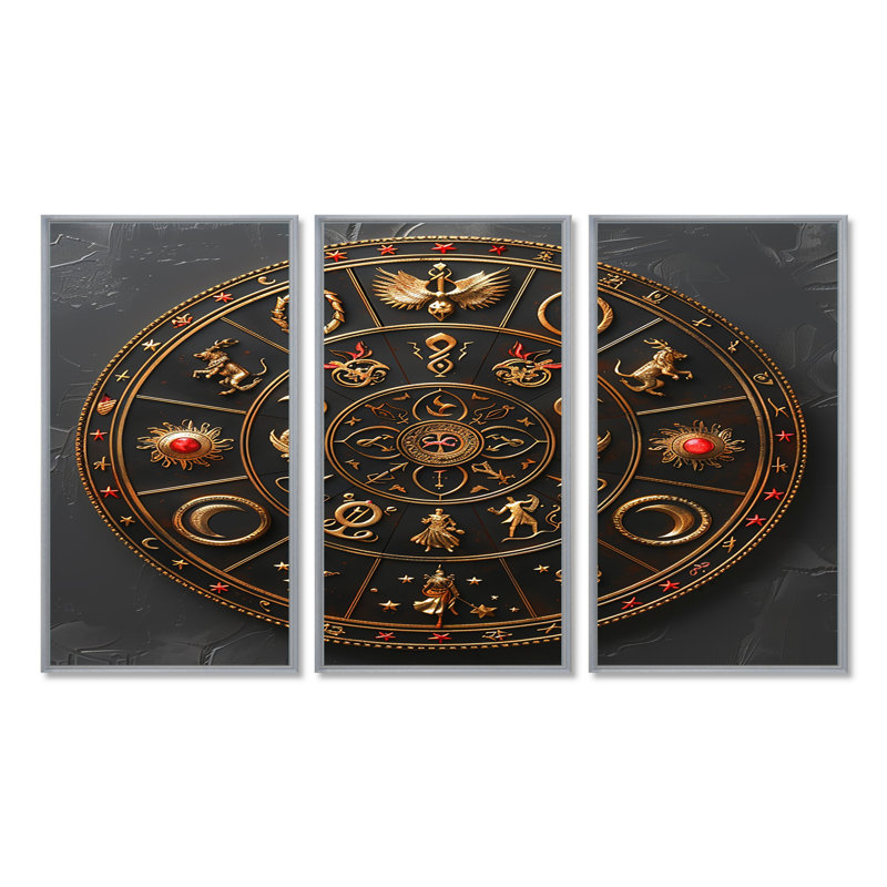 Ensemble de salon Golden Astrology Seal - Astrology Wall Art, Encadrement argenté, H 40 po x l 60 po x P 1 po