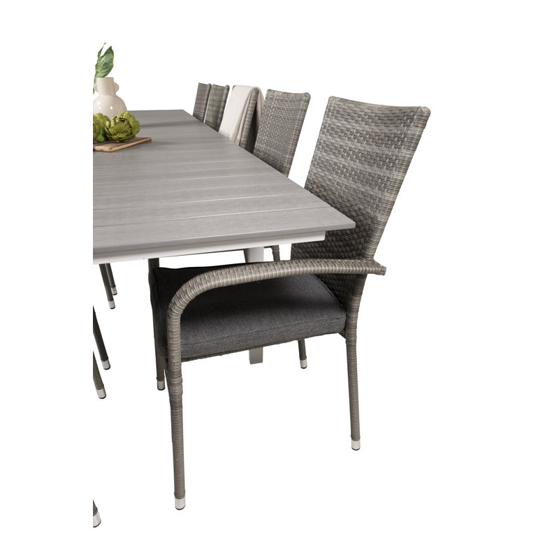 Faiyaz 10 - Person Patio Dining Set with Extendable Rectangular Table , Cushions Included, Grey/White