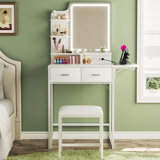 Small Makeup Vanity With Charging Station & Fabric Drawers Extendable Vanity Desk