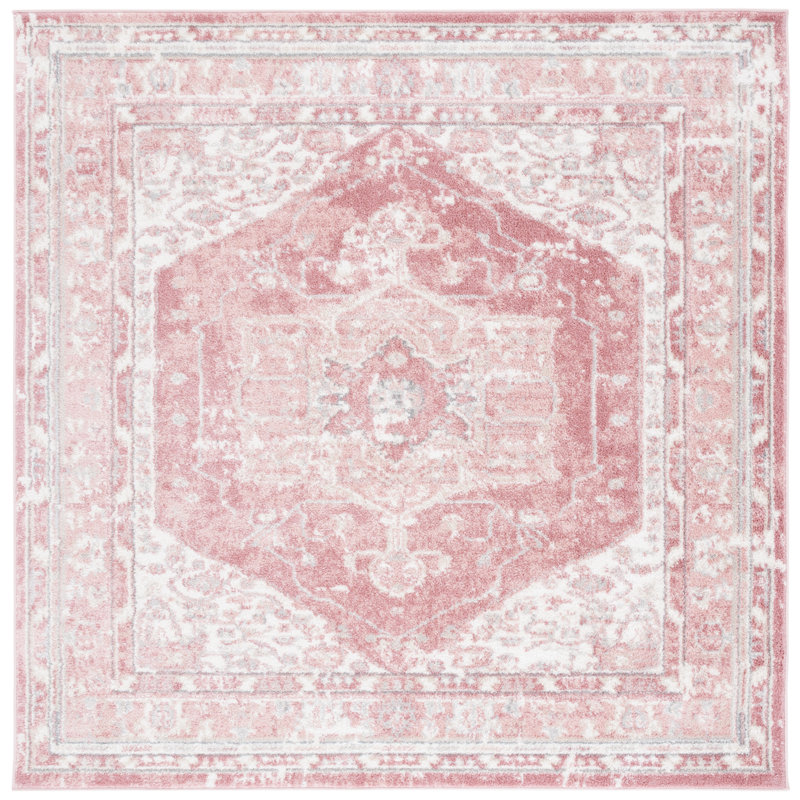 Lowrey Ivory Gray/Pink Rug, Square 6'7"
