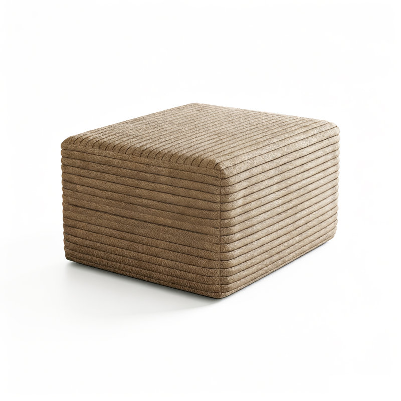 Pouf carré en tissu rayé, repose-pieds pour canapé., Camel