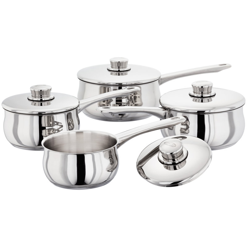 Stellar 1000 4 Piece Stainless Steel Pan Set, 14/16/18/20Cm Saucepans With Stainless Steel Lids