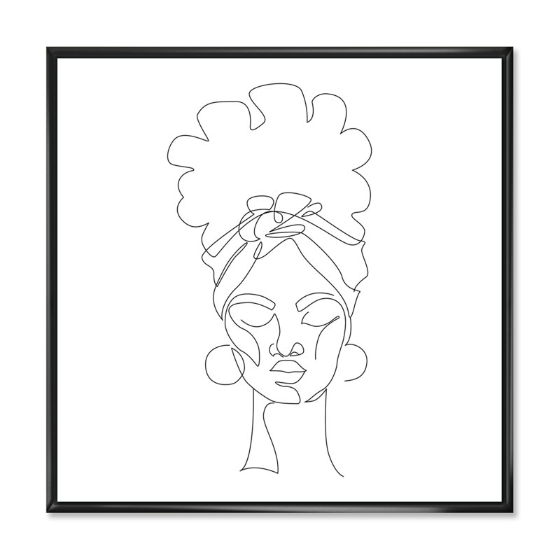 «Black Woman Afro Portrait One Line Art», impression sur toile, H 30 po x l 30 po x P 1 po, Cadre flottant noir