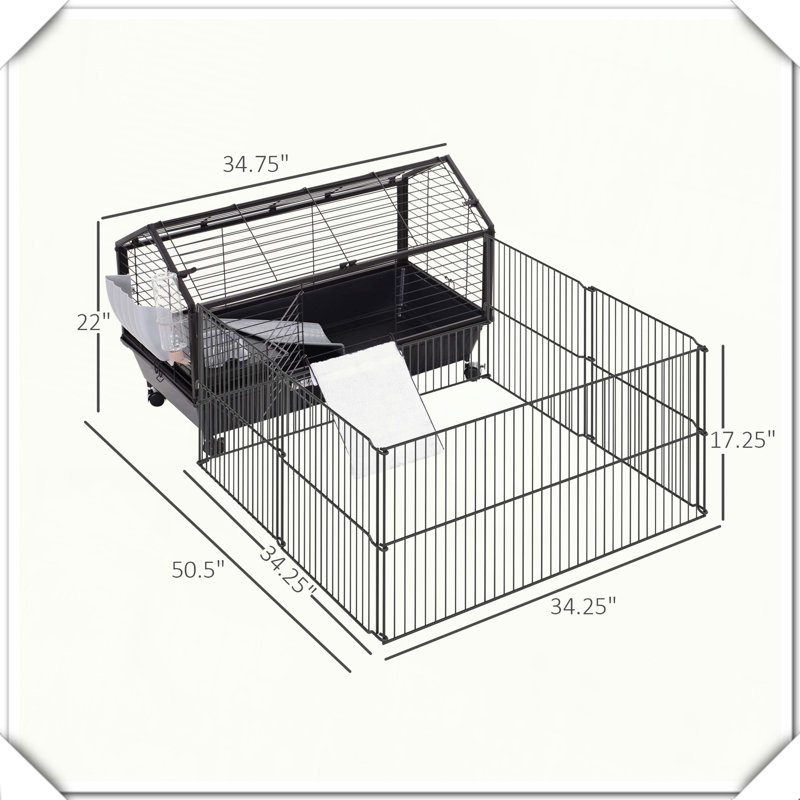 Cage pour petits animaux avec roulettes et bouteille d'eau